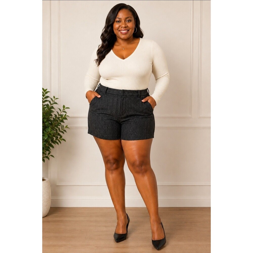 NWOT Women's Gap Black Tailored Herringbone Shorts Size 16 Tall